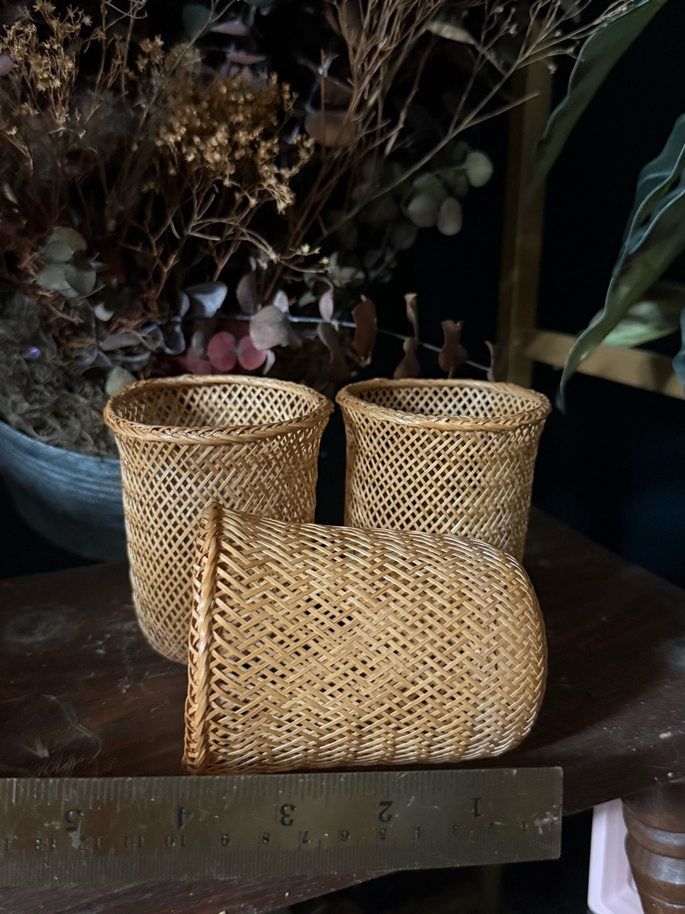Handwoven Tan Rattan Decorative Basket sleeves for drinking glass  - Set of 3